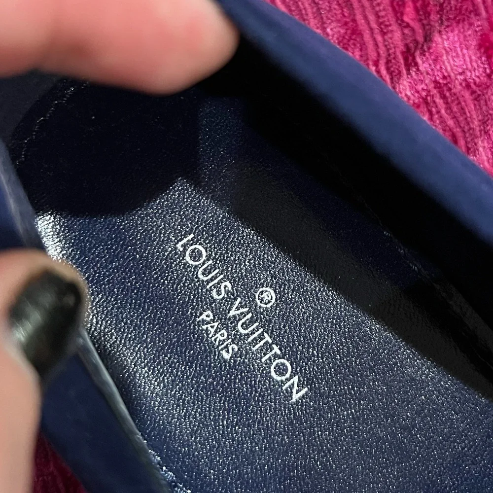 LOUIS VUITTON Authentic Ladies Blue Suede Logo Loafers Brass LV new not worn 41 - Picture 6 of 8